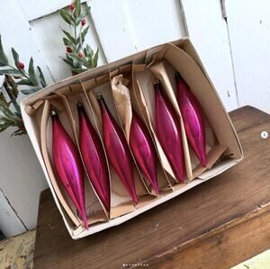 Vintage Sears Imperial Collection Christmas Tree Ornaments PINK ICICLE Set x6